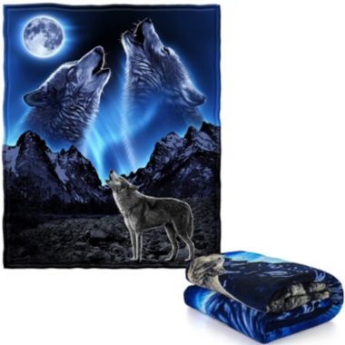 Wolves Howling Moon Super Soft Plush Fleece Throw Blanket. View a larger version of this product image.