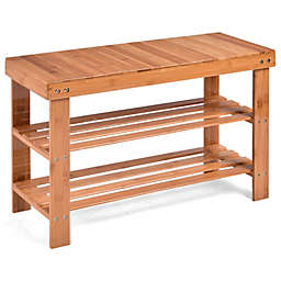Slickblue 3-Tier Bamboo Shoe Bench Holds up to 6 Pairs for Entry-Natural