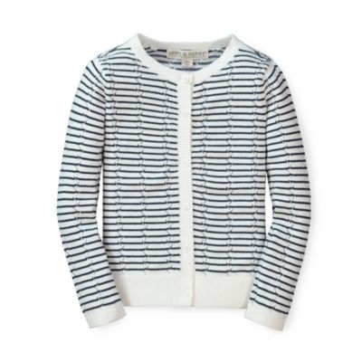 Hope & Henry Girls&#39; Long Sleeve Pointelle Cardigan Sweater - Navy Mini Stripe, Size  6-12 Months