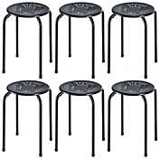 Costway Set of 6 Stackable Multifunctional Daisy Design Backless Round Metal Stool Set-Black
