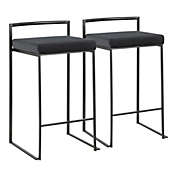 Contemporary Home Living Set of 2 Contemporary Barstools in Black Metal and Black Velvet 31"