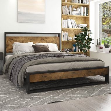 Slickblue Full Modern Farmhouse Platform Bed Frame with Wood Panel Headboard Footboard. View a larger version of this product image.