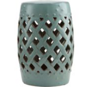 Outsunny 13" x 18" Ceramic Side Table Garden Stool with Knotted Ring Design & Glazed Strong Materials, Antique Blue