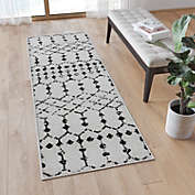 Emma and Oliver 2&#39; x 6&#39; Ivory and Black Geometric Style Modern Bohemian Design Area Rug