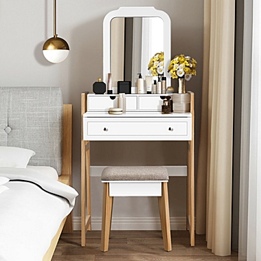 Costway-CA Makeup Vanity Table Dressing table and Cushioned Stool Set. View a larger version of this product image.