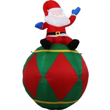 Sunnydaze 6 Foot Self Inflatable Blow Up Santa Claus Sitting on Ball Outdoor Holiday Christmas Lawn Decoration with LED Lights. View a larger version of this product image.