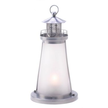Zingz & Thingz 10" Silver and Clear Lighthouse Candle Lantern. View a larger version of this product image.