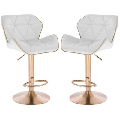 Set of 2 Modern Home Luxe Spyder Contemporary Adjustable Suede Barstool - Modern Comfortable Adjusting Height Counter/Bar Stool (Gold Base, White/Gold Piping)