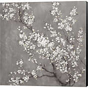 Metaverse Art White Cherry Blossoms II on Grey Crop by Danhui Nai 12-Inch x 12-Inch Canvas Wall Art