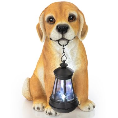 VP Home Golden Puppy with Lantern Solar Powered LED Outdoor Decor Garden. View a larger version of this product image.