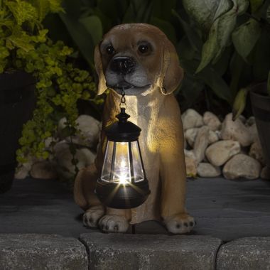 VP Home Golden Puppy with Lantern Solar Powered LED Outdoor Decor Garden. View a larger version of this product image.