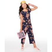 Epic Threads Big Girl&#39;s Floral Print Flutter Sleeve Jumpsuit Blue Size X-Large