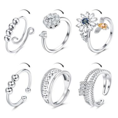 GoodMerchan - Women's Anxiety Spinner Ring - Silver - 6 Pack - Relax with Spinner Ring Set. View a larger version of this product image.
