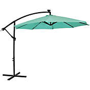 Sunnydaze Outdoor Steel Cantilever Offset Patio Umbrella with Solar LED Lights, Air Vent, Crank, and Base - 9&#39; - Seafoam