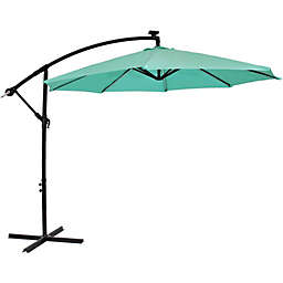 Sunnydaze Outdoor Steel Cantilever Offset Patio Umbrella with Solar LED Lights, Air Vent, Crank, and Base - 9' - Seafoam