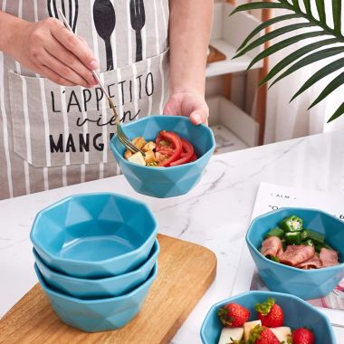 Bruntmor Bake And Serve 6-Pack Geometric Matte 13 Oz Oven Safe Ceramic Cereal Dessert Bowls for Baking, Souffl√©, Ice Cream, Snack, Set of 6 serving Bowls, Blue. View a larger version of this product image.