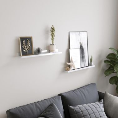 SONGMICS Wall Shelves Set of 2, Floating Shelves Ledge 23-inch Long, Picture Shelving Ledge Modern Design Storage, Easy Assembly, MDF White. View a larger version of this product image.