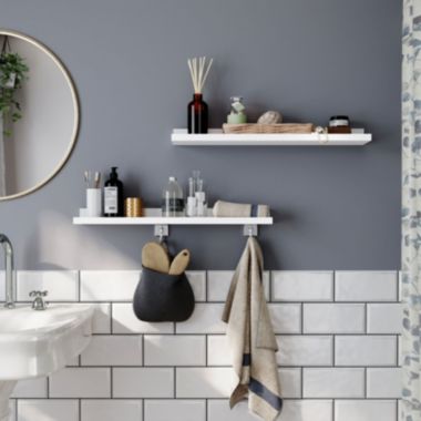 SONGMICS Wall Shelves Set of 2, Floating Shelves Ledge 23-inch Long, Picture Shelving Ledge Modern Design Storage, Easy Assembly, MDF White. View a larger version of this product image.