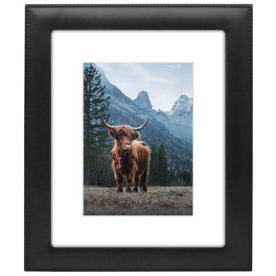 Americanflat 8x10 Picture Frame in Black with Polished Glass and Vegan Leather - Displays 5x7 With Mat and 8x10 Without Mat - Horizontal and Vertical Formats for Wall and Tabletop