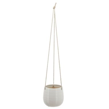 Kingston Living 7" White and Brown Ceramic Outdoor Hanging Planter. View a larger version of this product image.