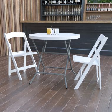 Flash Furniture Elon 2.63-Foot Round Granite White Plastic Folding Table. View a larger version of this product image.