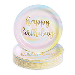 Blue Panda Rainbow Pastel Party Decorations, Gold Foil Happy Birthday Plates (9 In, 48 Pack)