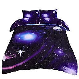 PiccoCasa 3-piece Galaxies Purple Luxury Duvet Cover Sets, 3D Printed Space Themed - 100% Polyester - All-season Reversible Design - Includes 1 Duvet Cover, 2 Pillow Shams, Queen