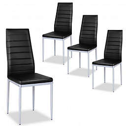 Costway 4 pcs PVC Leather Dining Side Chairs Elegant Design -Black