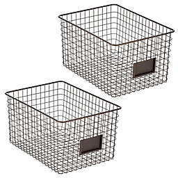 mDesign Bedroom Closet Storage Organizer Basket with Label Slot, 2 Pack