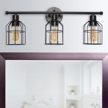 Lalia Home 3 Light Industrial Wired Vanity Light, Matte Black. View a larger version of this product image.
