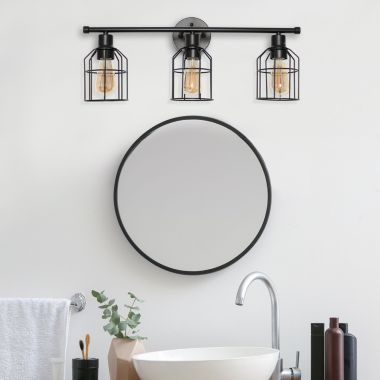 Lalia Home 3 Light Industrial Wired Vanity Light, Matte Black. View a larger version of this product image.