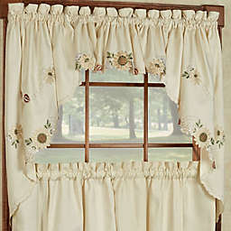Sweet Home Collection   Sunflower Cream Embroidered Kitchen Curtains, Swag Pair, Sunflower