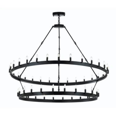 Gallery Wrought Iron Vintage Barn Metal Castile Two Tier Chandelier Industrial Loft Rustic Lighting W63" x H60". View a larger version of this product image.