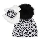 Alternate image 0 for Fab Big Girl's 2 Pc Leopard Print Hat & Glittens Set White Combo One Size