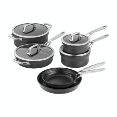 ZWILLING Motion Nonstick Hard-Anodized 10-Piece Cookware Set in Grey, Dutch Oven, Fry pan, Saucepan. View a larger version of this product image.