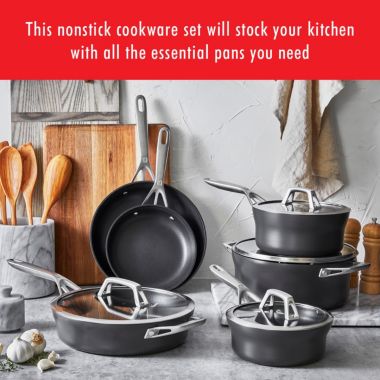 ZWILLING Motion Nonstick Hard-Anodized 10-Piece Cookware Set in Grey, Dutch Oven, Fry pan, Saucepan. View a larger version of this product image.