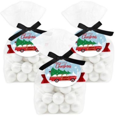 Big Dot of Happiness Merry Little Christmas Tree - Red Car Christmas Party Clear Goodie Favor Bags - Treat Bags With Tags - Set of 12. View a larger version of this product image.