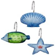 Carnation Home Fashions "Oceanic" Resin Shower Curtain Hooks - Blue 1.5" x 1.5"