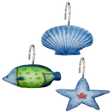 Carnation Home Fashions "Oceanic" Resin Shower Curtain Hooks - Blue 1.5" x 1.5". View a larger version of this product image.