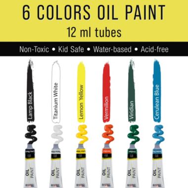 U.S. Art Supply 14-Piece Artist Painting Set with 6 Vivid Oil Paint Colors, 12" Easel, 2 Canvas Panels, 3 Brushes, Wood Painting Palette - Fun Children Kids School, Students, Beginners Starter Kit. View a larger version of this product image.