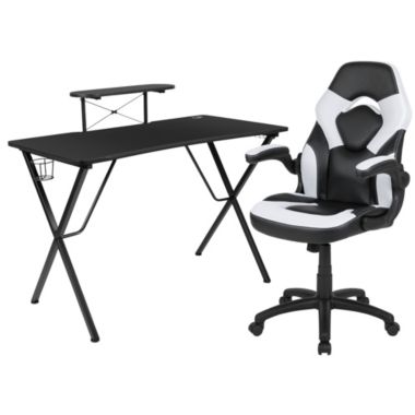 Flash Furniture 51.5" Black and White Racing Gaming Desk with Reclining Chair. View a larger version of this product image.