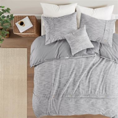 Slickblue Full / Queen size 5-Piece Grey Cotton Farmhouse Comforter Set. View a larger version of this product image.