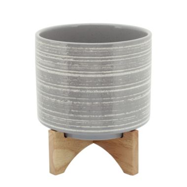 Kingston Living 9.25" Gray and Brown Brushed Ceramic Planter on Stand. View a larger version of this product image.