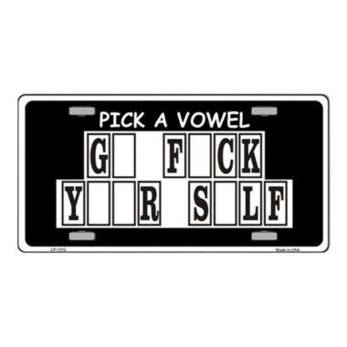 Smart Blonde Pick A Vowel Novelty Vanity Metal License Plate Tag Sign. View a larger version of this product image.