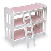 Badger Basket Co. Triple Doll Bunk Bed with Ladder, Bedding, and Free Personalization Kit - Pink Gingham