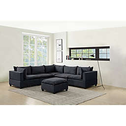 Contemporary Home Living Set of 6 Shadow Gray Madison Fabric Modular Sectional Sofa with Ottoman, 10'