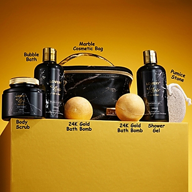 Deluxe Noir Bath and Body Kit with 24 Karate Gold Bath Bombs - Relaxing Spa Bag. View a larger version of this product image.