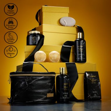 Deluxe Noir Bath and Body Kit with 24 Karate Gold Bath Bombs - Relaxing Spa Bag. View a larger version of this product image.