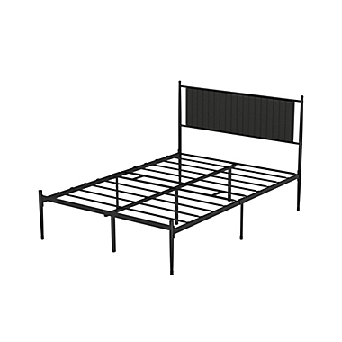 Idealhouse Phillipe Black Full Metal Platform Bed with Upholstered Headboard - 12.3 in. Height. View a larger version of this product image.