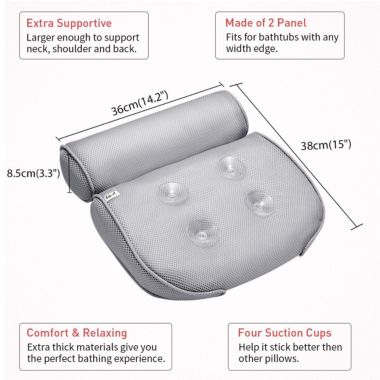 Stock Preferred 3D Non-Slip Soft Mesh Head Neck Rest Bath Pillow in Grey. View a larger version of this product image.